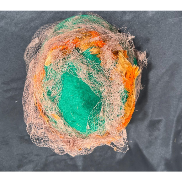 Vintage Leslie James Full Feather Bucket Hat Green Orange Net Italy Made Party